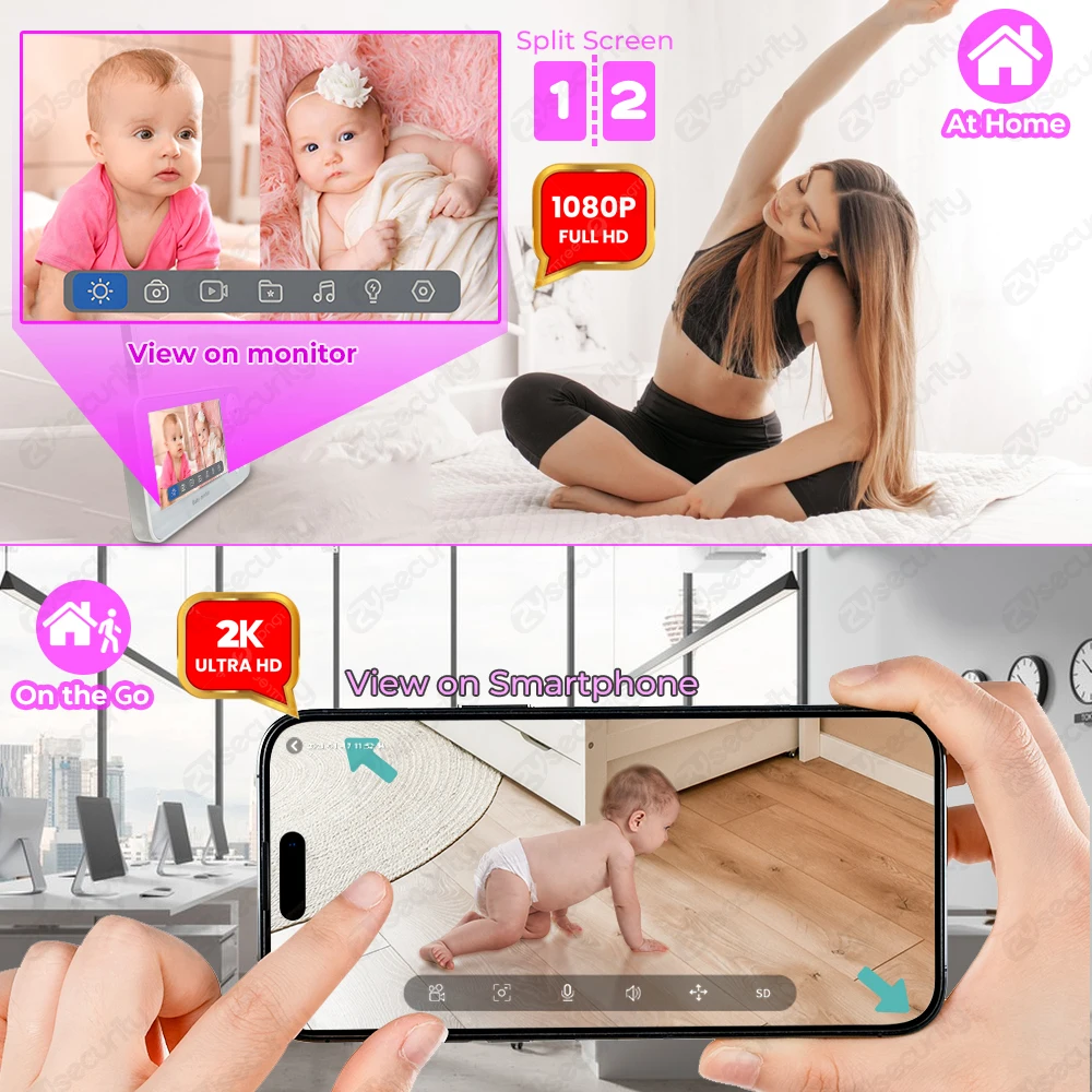 2k 3MP Wifi Monitor de bebé co - Audio Music Google reseña y precio